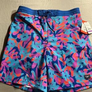 Speedo Men's Tropical Floral Board Shorts - Blue and Pink